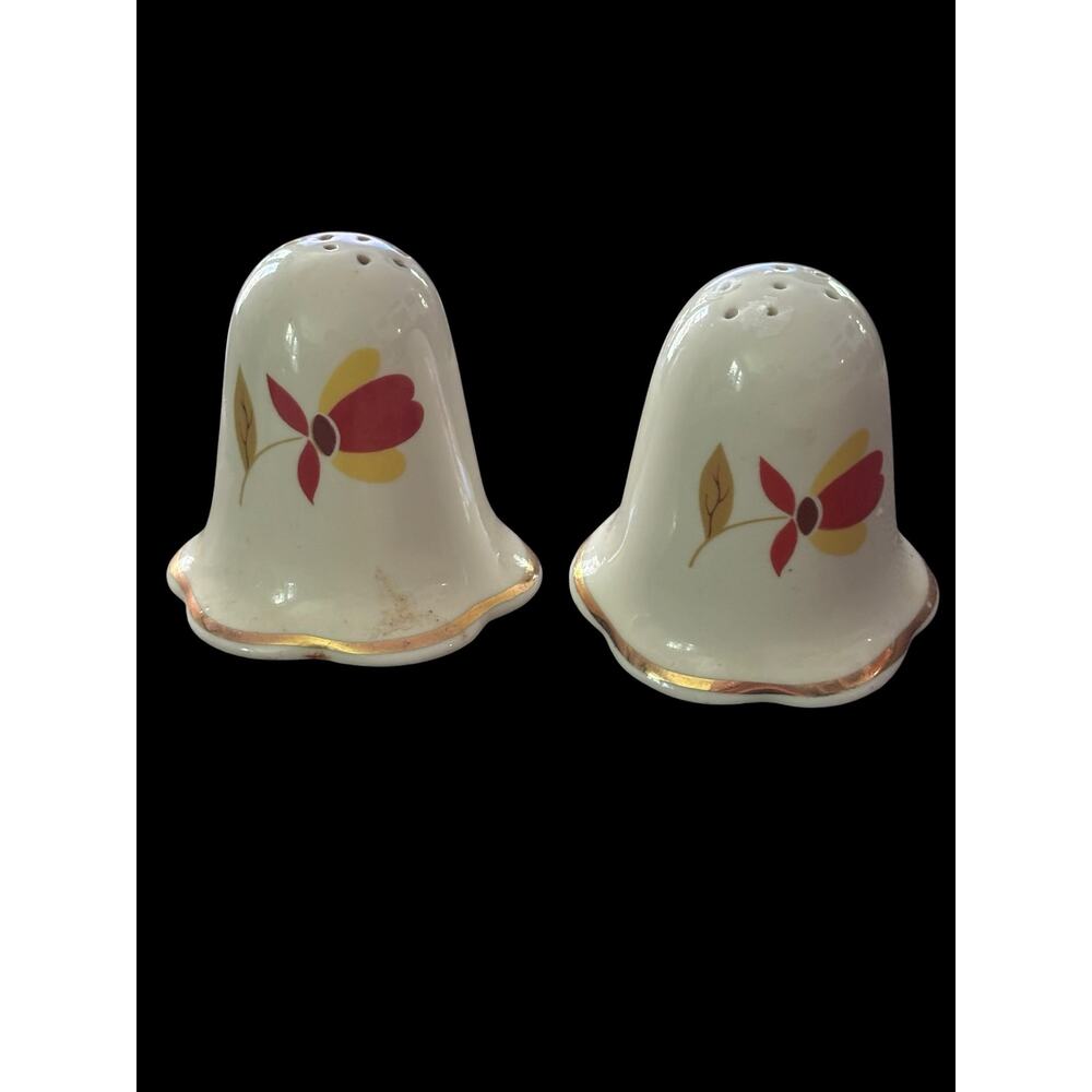 Hall China "Autumn Leaf" Ruffle Salt and Pepper Shaker Set MCM 2.5” Ceramic